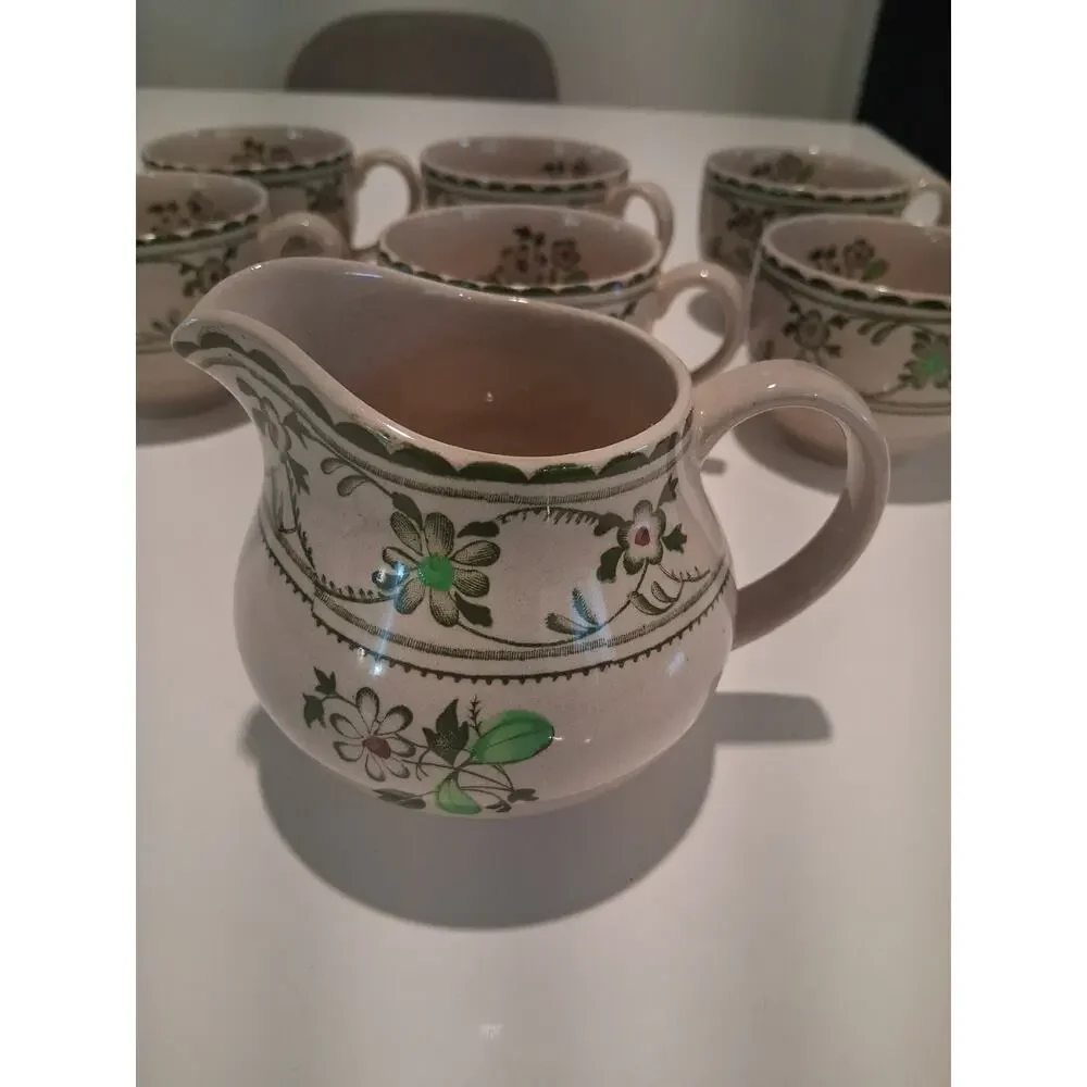 Vintage Johnson Brothers Provence Staffordshire Old Granite Creamer & 6 Cups Lot